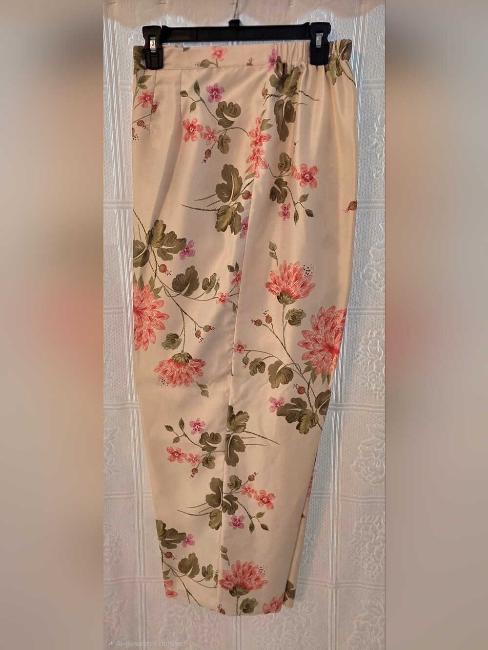 Dressbarn coral/cream/pink floral 3 piece pantsuit satin/linen look 24W - Picture 8 of 14